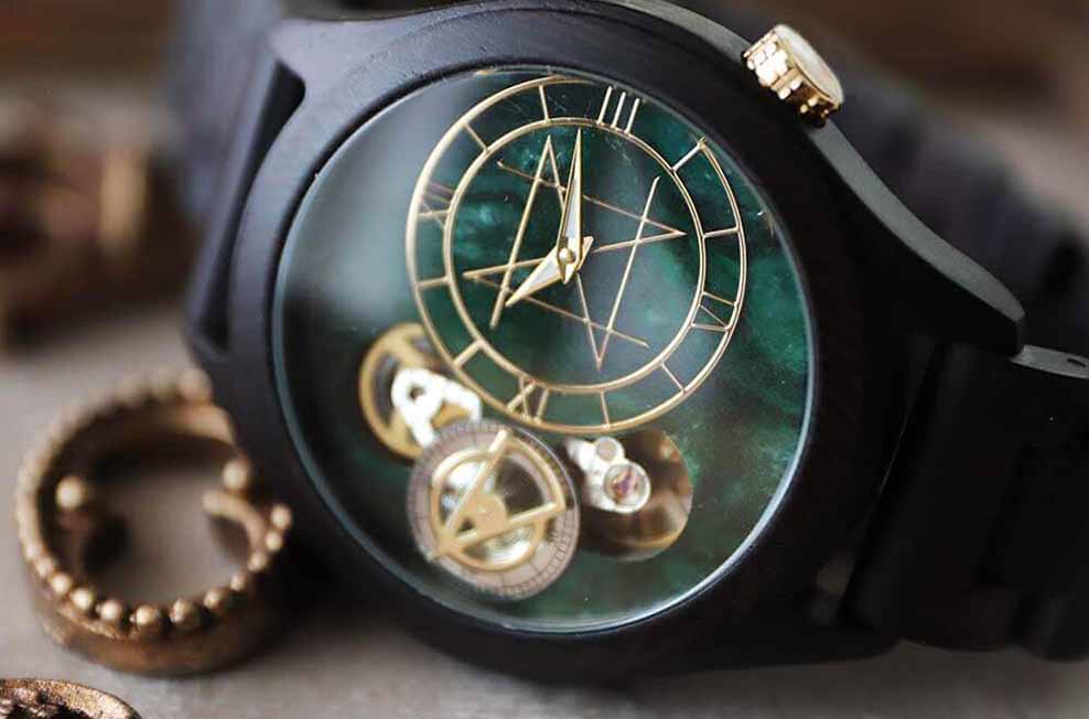 NOZ 腕時計　未使用　ブルーグリーンアパタイト　36mm  天然木×天然石